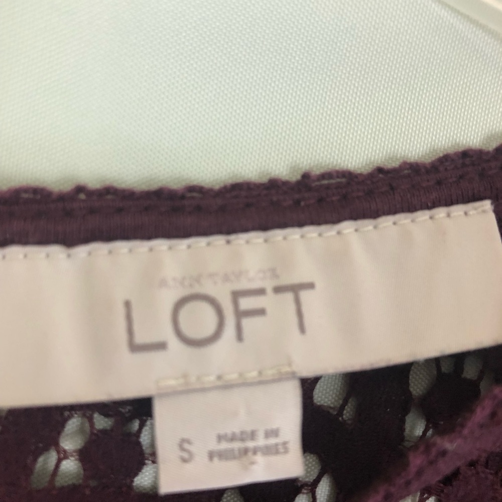 LOFT Maroon Lace Top 3/4 Sleeves Size Small - Picture 5 of 5